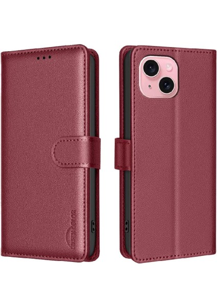 IPhone 15 Için Flip Case Artı Cüzdan Manyetik Rfıd Engelleme Kart Tutucu Pu (Yurt Dışından)