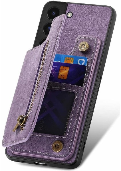 Samsung Galaxy S22 Artı Vintage Fermuar Cüzdan Katlanabilir Arka Kapak (Yurt Dışından)