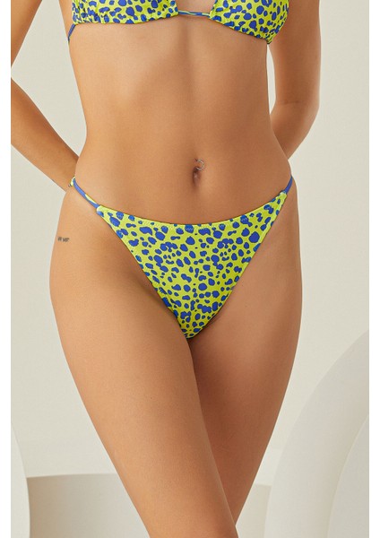 Sarı Lacivert Puantiyeli Tek Alt Bikini