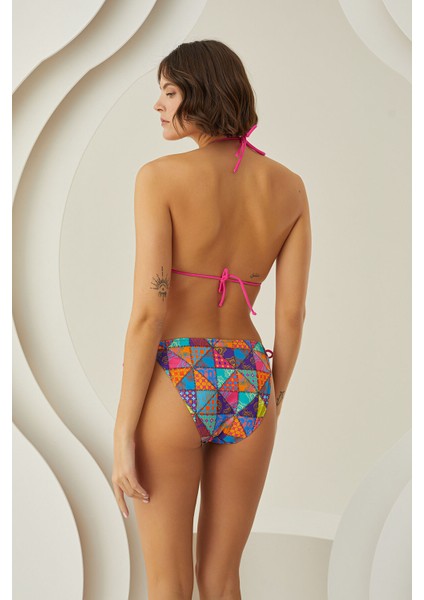 Renkli Yandan Bağlamalı Tek Alt Bikini