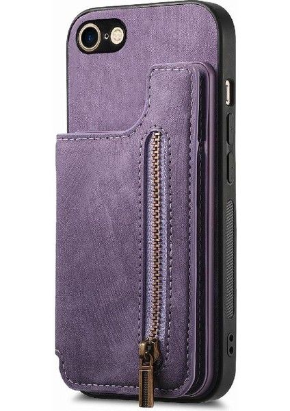 IPhone Se 2022/2020 Için Kılıf Katlanabilir Arka Kapak Vintage Fermuar Cüzdan (Yurt Dışından)