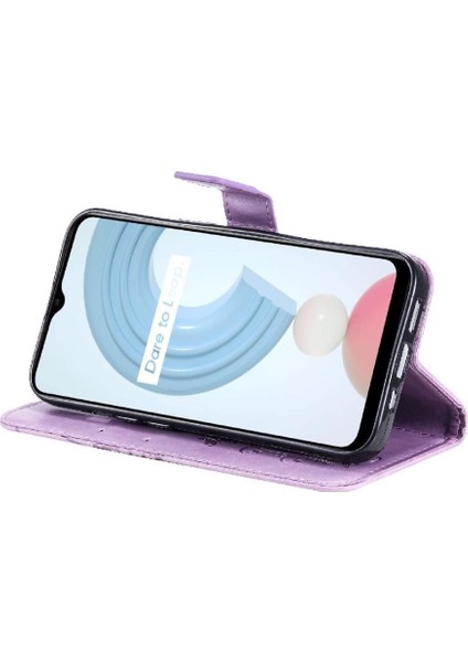 Kart Yuvası Standı ile Realme C21Y Flip Kickstand Pu Deri Için Flip Case (Yurt Dışından)