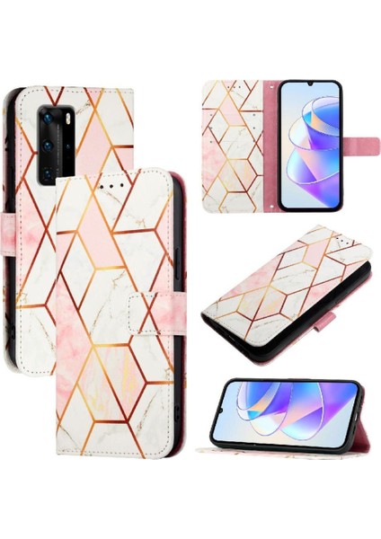 Huawei P40 Pro Pu Deri Mermer Desen Cüzdan Kickstand Için Kılıf (Yurt Dışından)