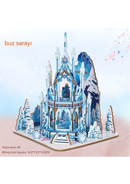 Buz ve Kar Sarayı Ahşap 3D Puzzle Modeli Çocuk Montajlı Eğitici ve Zeka Oyuncakları (Yurt Dışından)