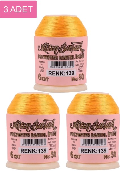 3 Adet Altınbaşak Oya ve Dantel Ipi 20 gr - Royaleks - No: 139