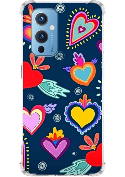 One Plus 9 Uyumlu Retro Color 3 Baskılı Şeffaf Köşe Korumalı Antişok Kılıf