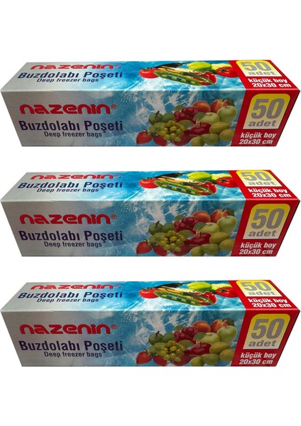 Düz Kilitsiz Şeffaf Küçük Boy Buzdolabı Yemek Gıda Poşeti Torbası- 20X30 Cm. - 50'li 3 Paket