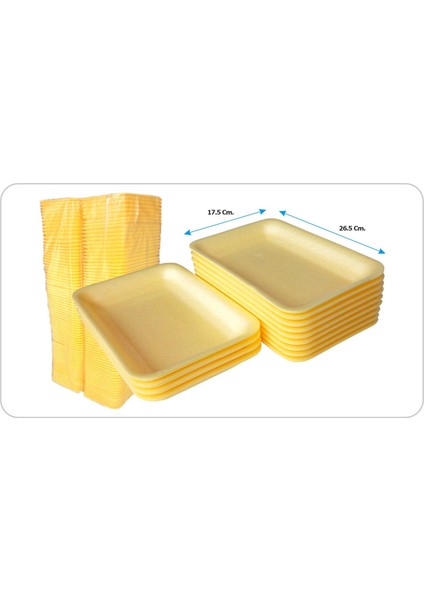 Tek Kullanımlık Köpük 2000 Gr. Sarı Servis Et Kıyma Saklama Tepsi Tabak -265X175X35MM. - 20 Adet