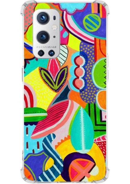 One Plus 9 Pro Uyumlu Retro Color 6 Baskılı Şeffaf Köşe Korumalı Antişok Kılıf