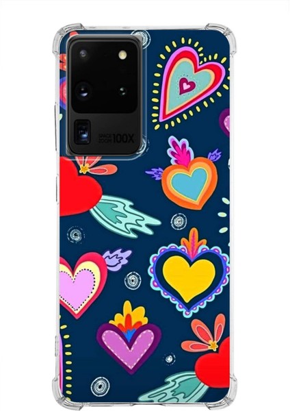 Samsung Galaxy S20 Ultra Uyumlu Retro Color 3 Baskılı Şeffaf Köşe Korumalı Antişok Kılıf