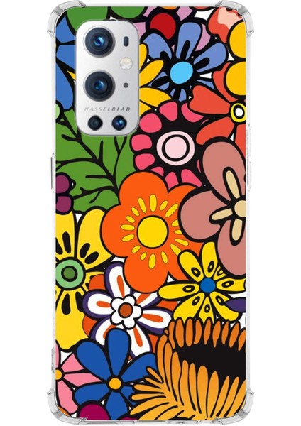 One Plus 9 Pro Uyumlu Retro Color 2 Baskılı Şeffaf Köşe Korumalı Antişok Kılıf