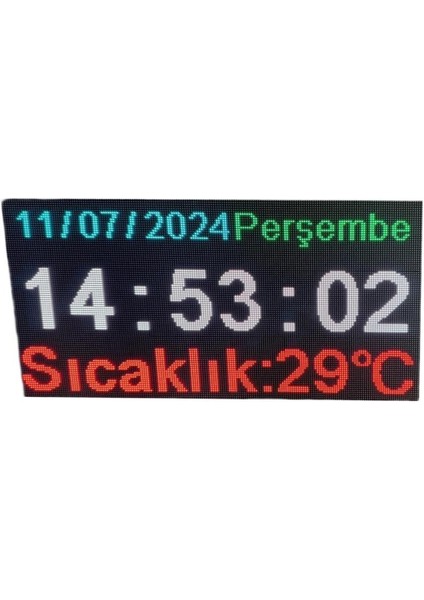 Renkli Dijital LED Saat, Tarih ve Derece (Kasa Ölçüsü: 48X96 Cm)