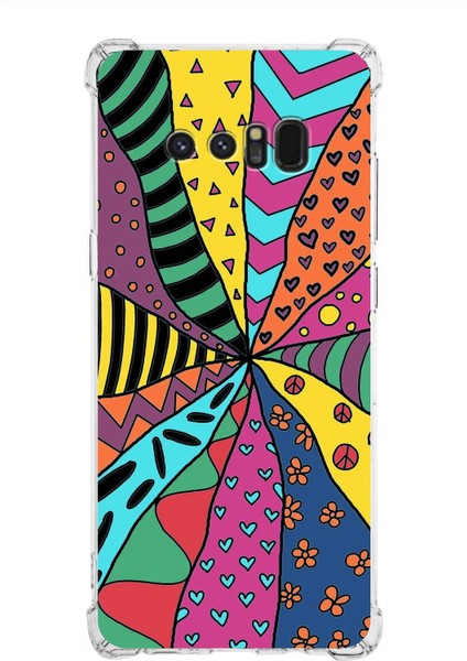 Samsung Galaxy Note 8 Uyumlu Retro Color 4 Baskılı Şeffaf Köşe Korumalı Antişok Kılıf