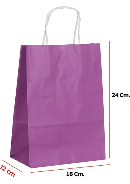 Büküm Saplı Kraft Kağıt Çanta Karton Hediyelik Poşet Torba - Mor - 18X24 Cm. -25 Adetlik 4 Paket