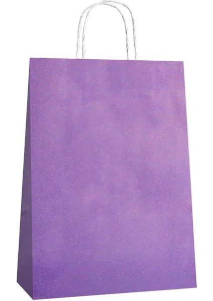 Büküm Saplı Kraft Kağıt Çanta Karton Hediyelik Poşet Torba - Mor - 18X24 Cm. -25 Adetlik 4 Paket