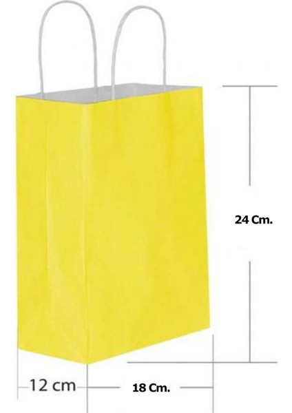Büküm Saplı Kraft Kağıt Çanta Karton Hediyelik Poşet Torba - Sarı - 18X24 Cm. -25 Adetlik 4 Paket