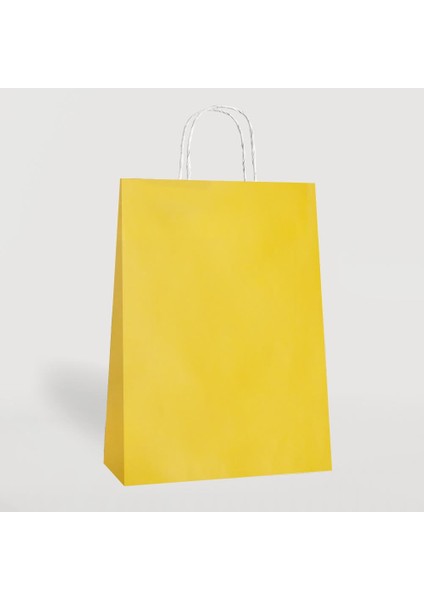 Büküm Saplı Kraft Kağıt Çanta Karton Hediyelik Poşet Torba - Sarı - 18X24 Cm. -25 Adetlik 4 Paket