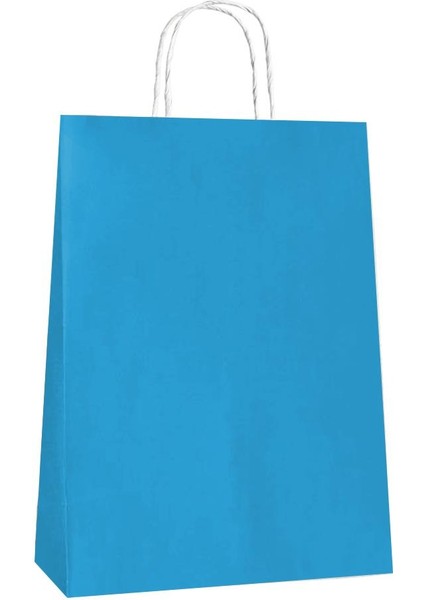 Büküm Saplı Kraft Kağıt Çanta Karton Hediyelik Poşet Torba - Mavi 2 - 18X24 Cm. - 25 Adetlik 2 Paket