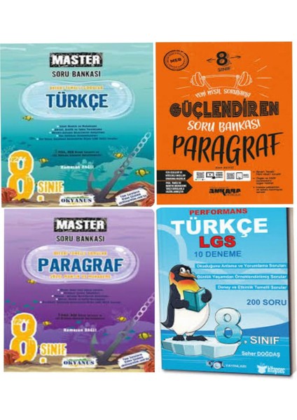 8.sınıf Master Türkçe+Master Paragraf Soru Bankası ve Güçlendiren Paragraf Soru Bankası +10'lu Branş Denemeleri