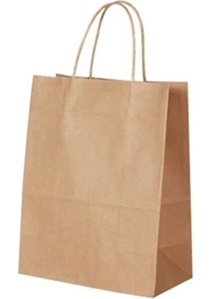 Büküm Saplı Kraft Kağıt Çanta Karton Hediyelik Poşet Torba - Sarı - 18X24 Cm. - 25 Adetlik 2 Paket