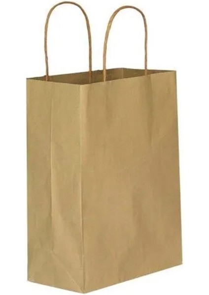 Büküm Saplı Kraft Kağıt Çanta Karton Hediyelik Poşet Torba - Sarı - 18X24 Cm. - 25 Adetlik 2 Paket
