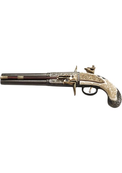 1750 Ingiltere Çift Namlulu Turn-Over Koleksiyonluk Pistol