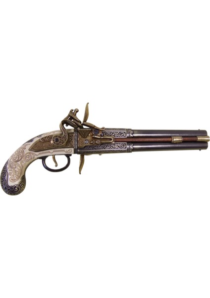 1750 Ingiltere Çift Namlulu Turn-Over Koleksiyonluk Pistol