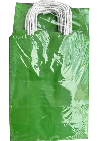 Büküm Saplı Kraft Kağıt Karton Hediyelik Çanta Poşet Torba - Yeşil - 25X31 Cm. - 25 Adetlik Paket