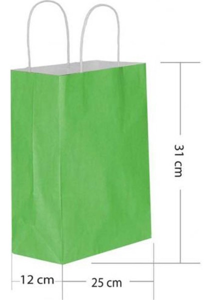 Büküm Saplı Kraft Kağıt Karton Hediyelik Çanta Poşet Torba - Yeşil - 25X31 Cm. - 25 Adetlik Paket