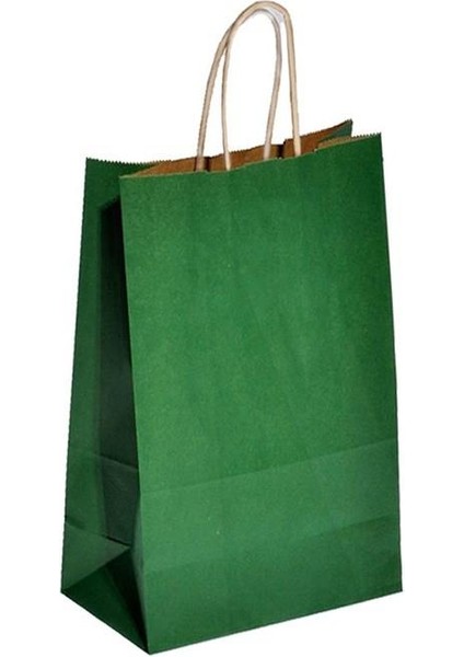Büküm Saplı Kraft Kağıt Karton Hediyelik Çanta Poşet Torba - Yeşil - 25X31 Cm. - 25 Adetlik Paket