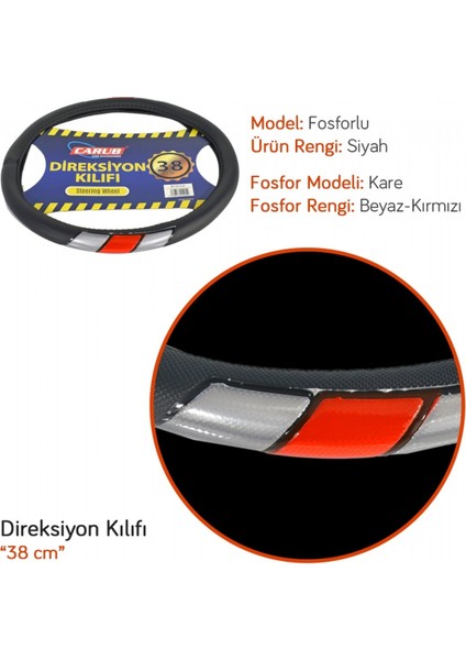 Direksiyon Kılıfı Fosforlu 38 cm Siyah (Sedef-Kırmızı) BR1841945