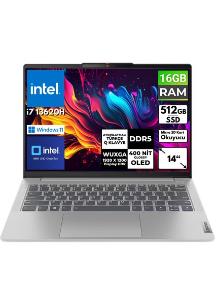 Ideapad Slim5 14IRL8 I7-13620H 16 GB 512 GB SSD 14" Wuxga Windows 11 Home Taşınabilir Bilgisayar 82XD009FTX Bt4
