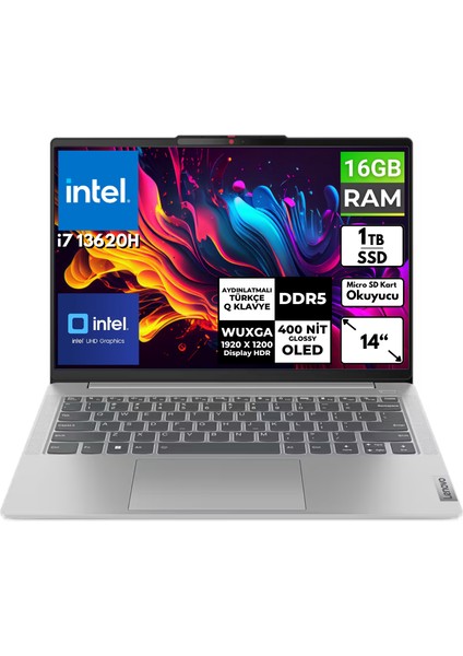 Ideapad Slim5 14IRL8 I7-13620H 16 GB 1 Tbssd 14" Wuxga Freedos Taşınabilir Bilgisayar 82XD009FTX Bt3
