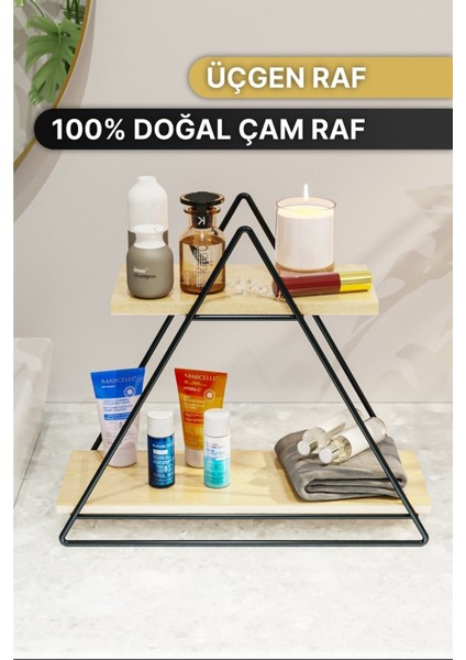 14 cm Duvar Rafı Üçgen Masa Servis Rafı Dekoratif Raf Mutfak Banyo Düzenleyici Organizer Doğal Ahşa