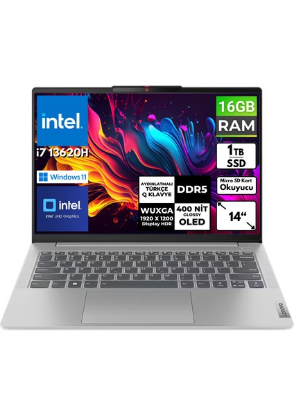 Ideapad Slim5 14IRL8 I7-13620H 16 GB 1 Tbssd 14" Wuxga Windows 11 Pro Taşınabilir Bilgisayar 82XD009FTX Bt2