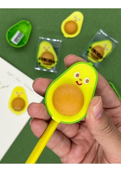 Sevimli Avocado Sarı Silgili Kalemtraş / Kalem Açacağı