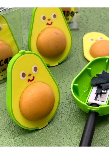 Sevimli Avocado Sarı Silgili Kalemtraş / Kalem Açacağı