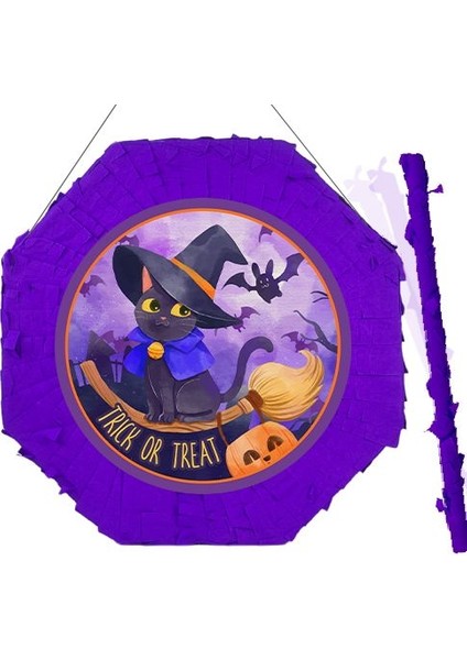 Halloween Cadı Kedi Pinyata 42 cm + Sopası