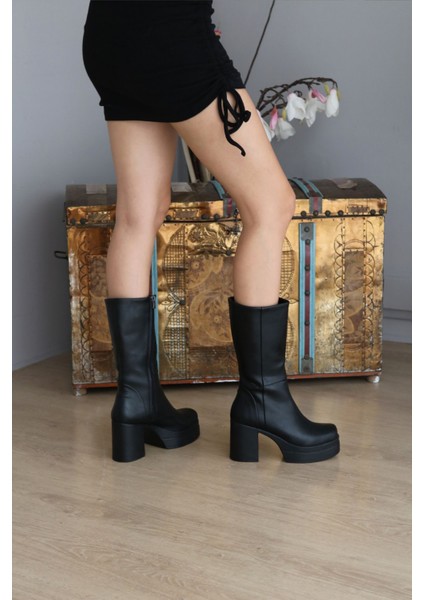 Içi Tüylü Küt Burun Platform Kalın Topuklu Kadın Çizme fırsatları