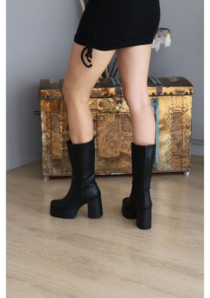 Içi Tüylü Küt Burun Platform Kalın Topuklu Kadın Çizme indirimleri