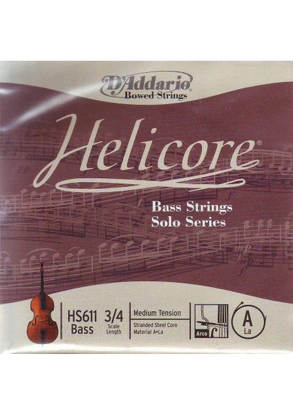 Daddarıo HS611 Kontrabas Tek Tel, Helıcore, A-La, Scale 3/4, Bass