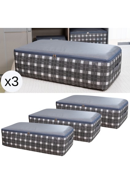 3 Adet Mega Boy Çizgi Desen Baskılı Gri Baza Altı Düzenleyici Yastık Yorgan Kıyafet Hurcu 75X40X20 cm