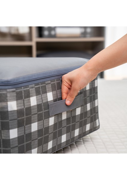 5 Adet Mega Boy Kare Desenli Ekose Gri Baza Altı Düzenleyici Yastık Yorgan Kıyafet Hurcu 75X40X20 cm modelleri