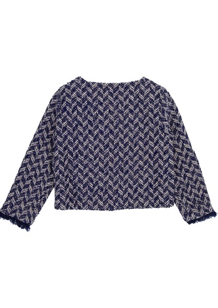 Lacivert Tweed Kumaş Kışlık Kız Çocuk Bolero Ceket indirimleri