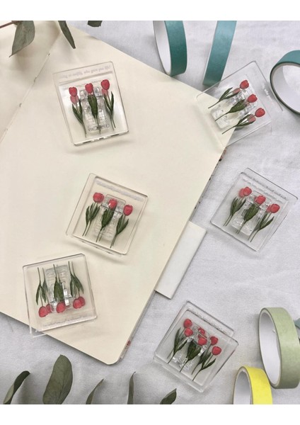 Şeffaf Pembe Lale Desenli Çok Fonksiyonlu Fotoğraf Klipsi/Fotoğraf Mandalı /Ataş / Kitap Ayracı modelleri