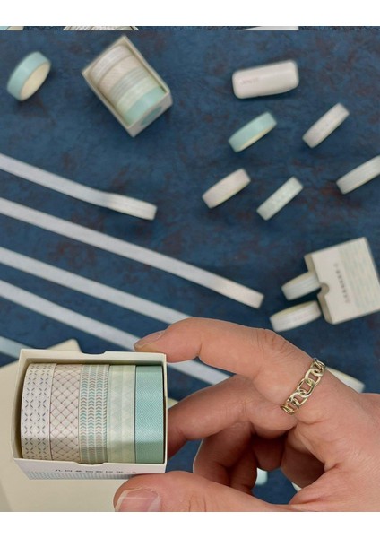 Geometrik Desenli Retro 5'li Washi Bant Set (5*2m)/Masking Tape/Washi Tape/Bullet Journal/Scrapbook/Defter Süsleme