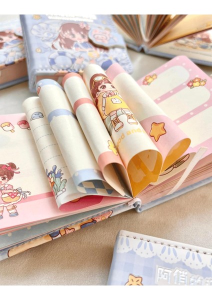 Kawaii Sevimli Kız Denizaltı Keşfi Mavi Renkli Desenli 256 Sayfa Mini Defter / Mıknatıslı Ajanda