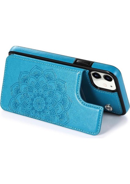 IPhone 11 Için Kart Tutucu Kılıf ile Cüzdan Çift Düğmeler Kabartmalı Mandala (Yurt Dışından)