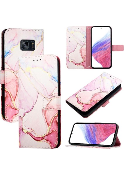Samsung Galaxy S7 Kenar Pu Deri Cüzdan Mermer Desen Kickstand (Yurt Dışından)