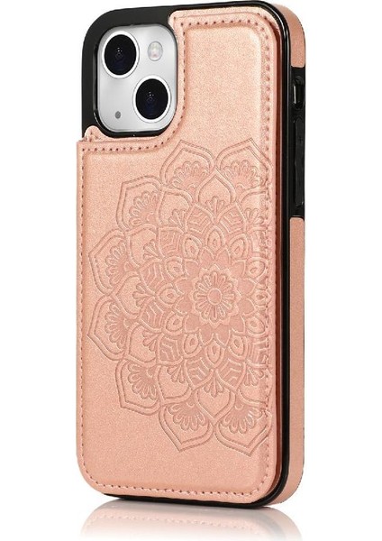 IPhone 13 Mini Çift Düğmeler Kabartmalı Pu Için Kart Tutucu Kılıf ile Cüzdan (Yurt Dışından)